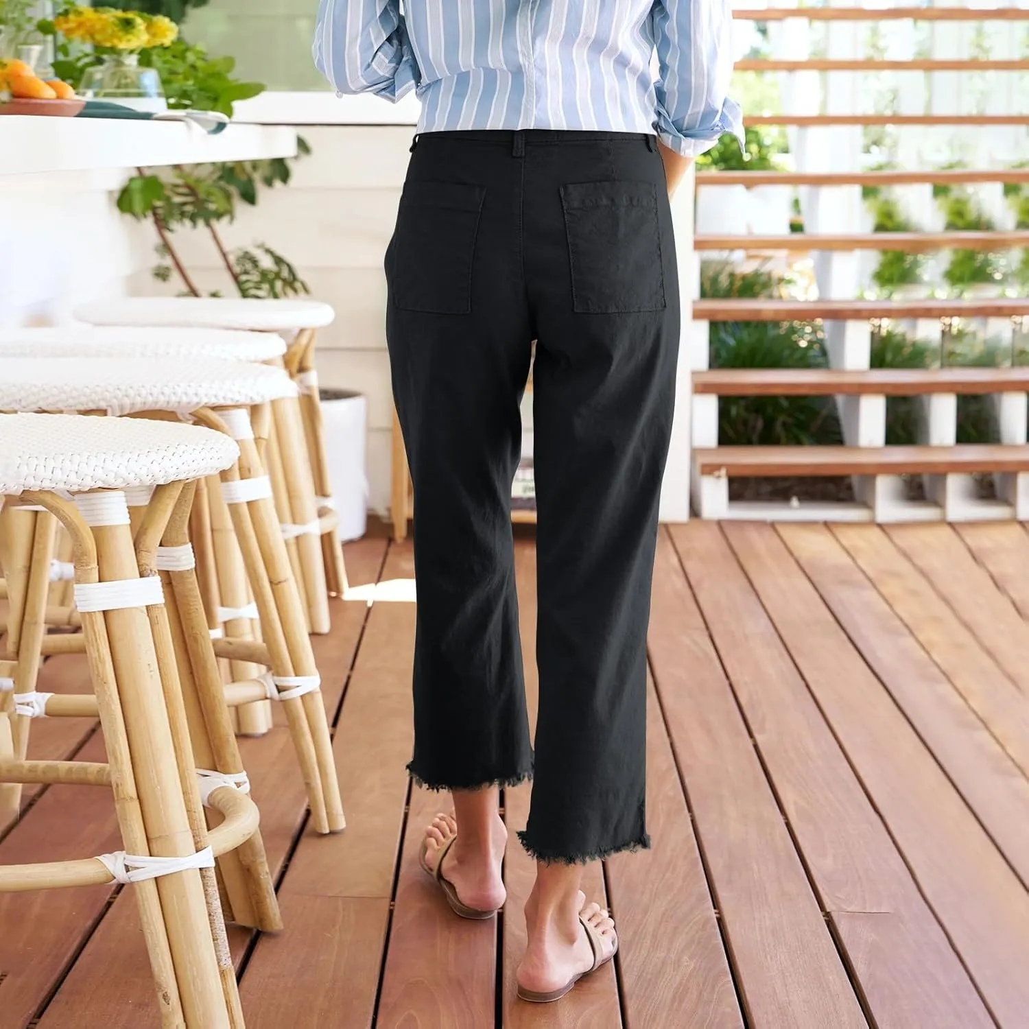 Womens Pants, Linen Straight Leg Peasant Pants Women's Casual Elastic Waist Workout