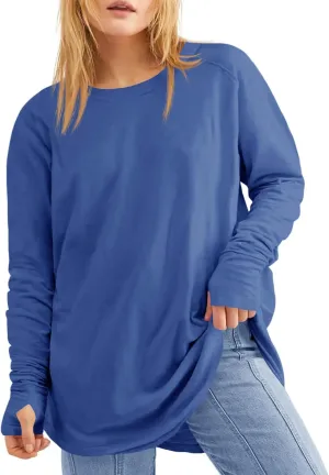 Women's Plus Size Long Sleeve Tunic Top Crew Neck Summer Oversized Fit Basic T Shirts Blouse