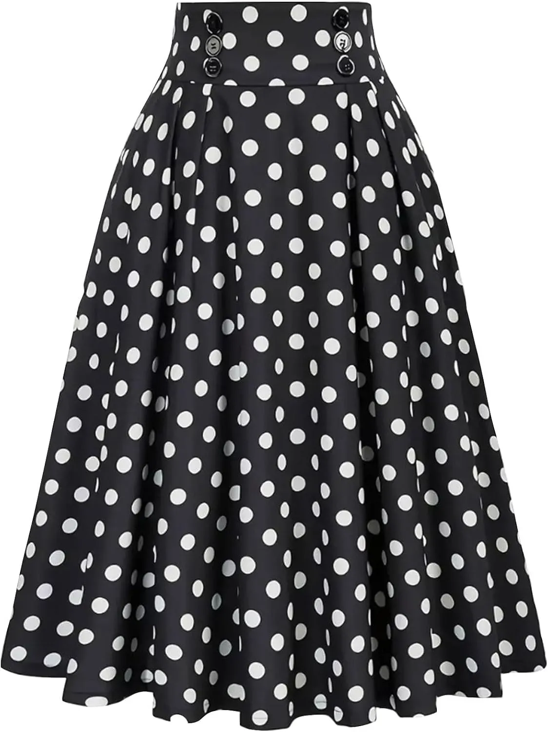 Women's Polka Dots Print Skirts Trendy Casual High Waist Elastic Midi Skirt Loose Soft Flowy Pleated Hem Long Skirt