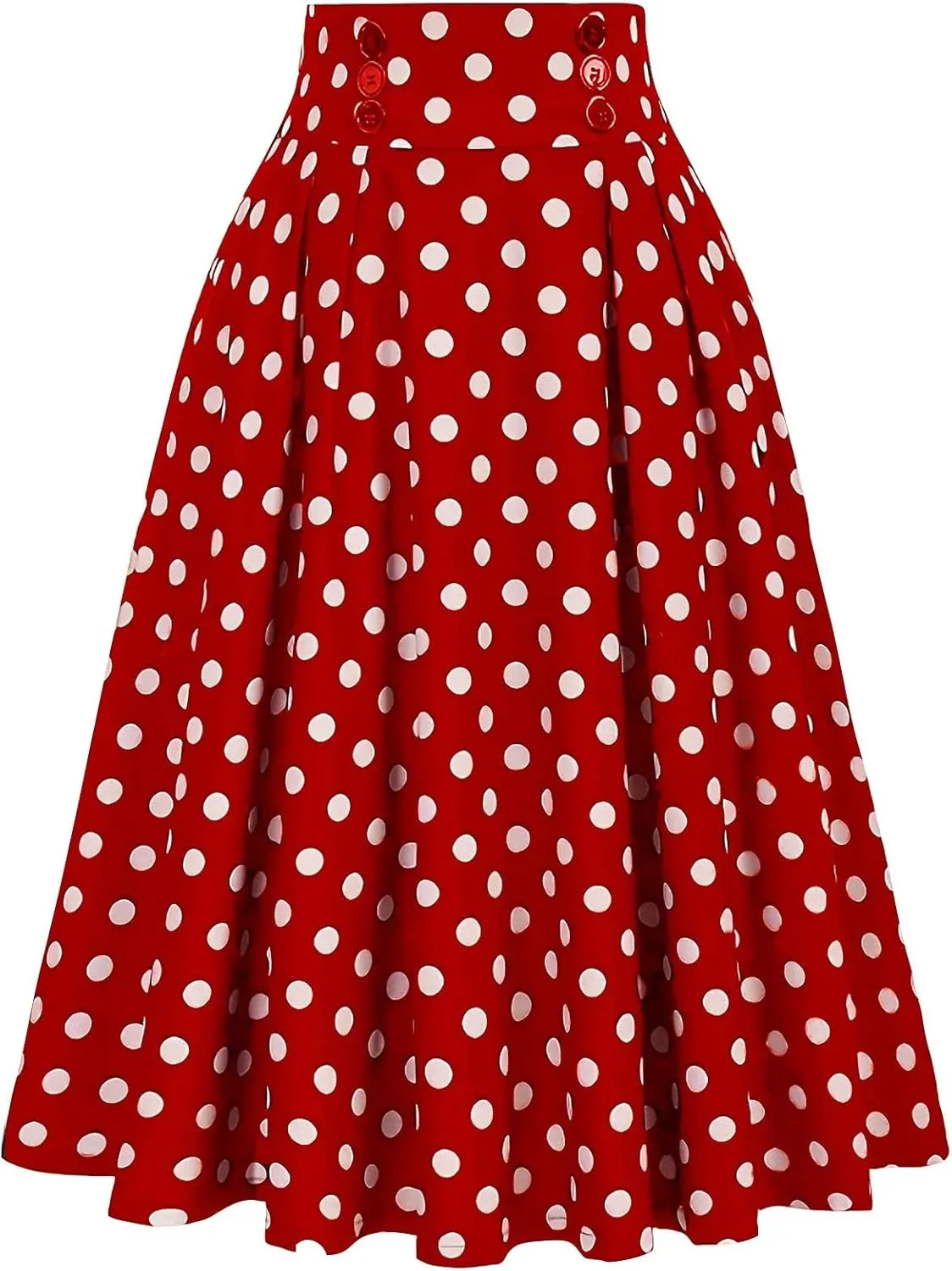 Women's Polka Dots Print Skirts Trendy Casual High Waist Elastic Midi Skirt Loose Soft Flowy Pleated Hem Long Skirt