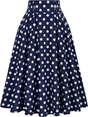 Women's Polka Dots Print Skirts Trendy Casual High Waist Elastic Midi Skirt Loose Soft Flowy Pleated Hem Long Skirt