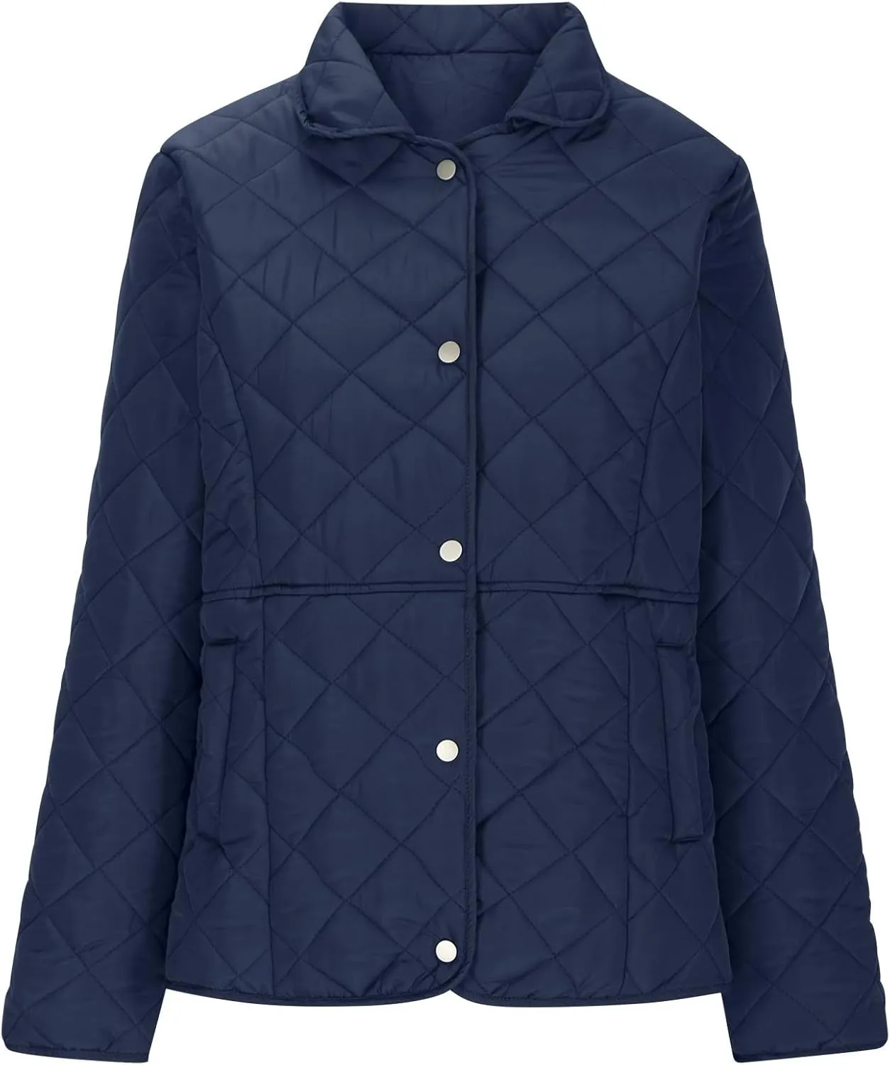 Women's Puffer Jacket Long Sleeve Button Down Lapel Quilted Coats Casual Lightweight Outwear Jacket With Pockets