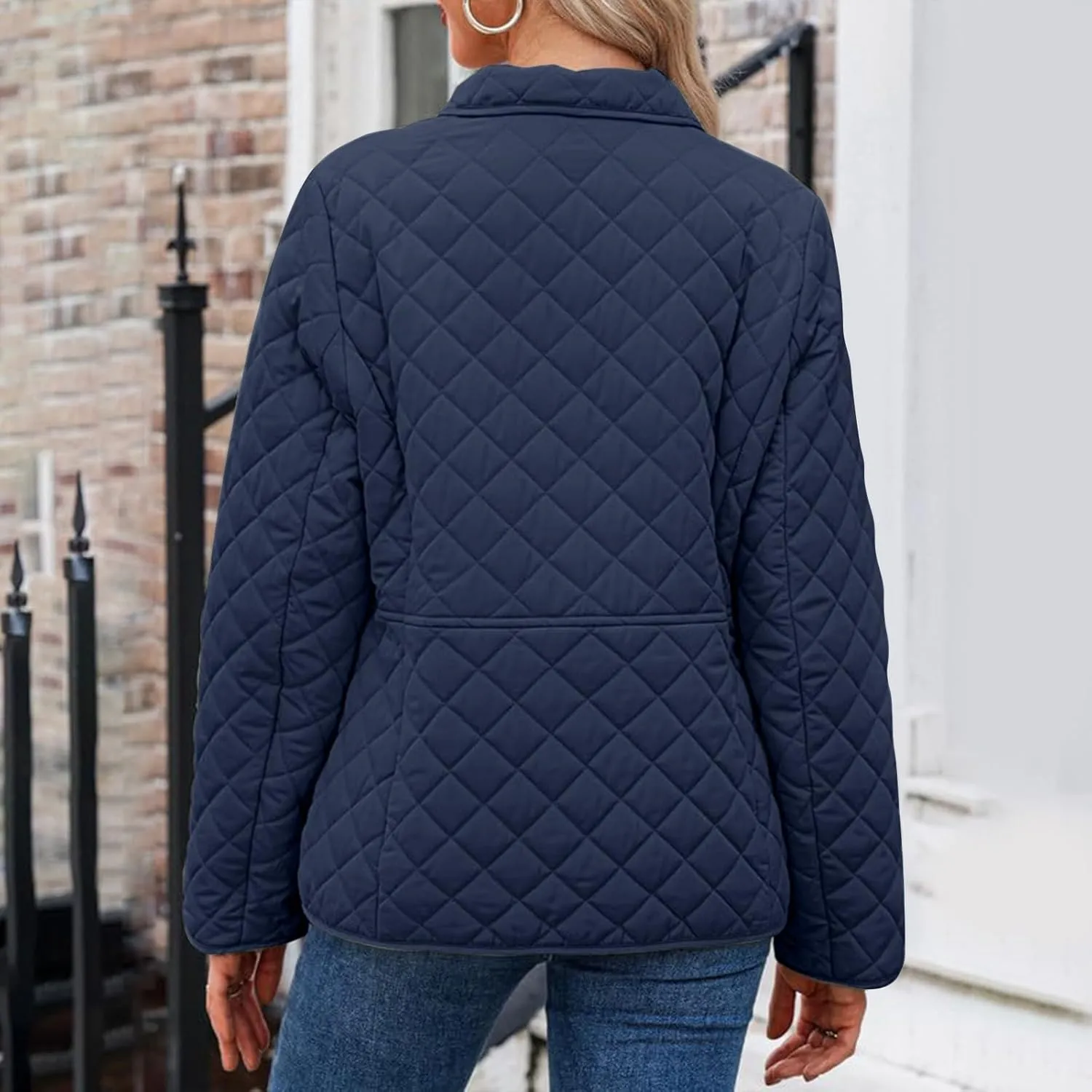 Women's Puffer Jacket Long Sleeve Button Down Lapel Quilted Coats Casual Lightweight Outwear Jacket With Pockets