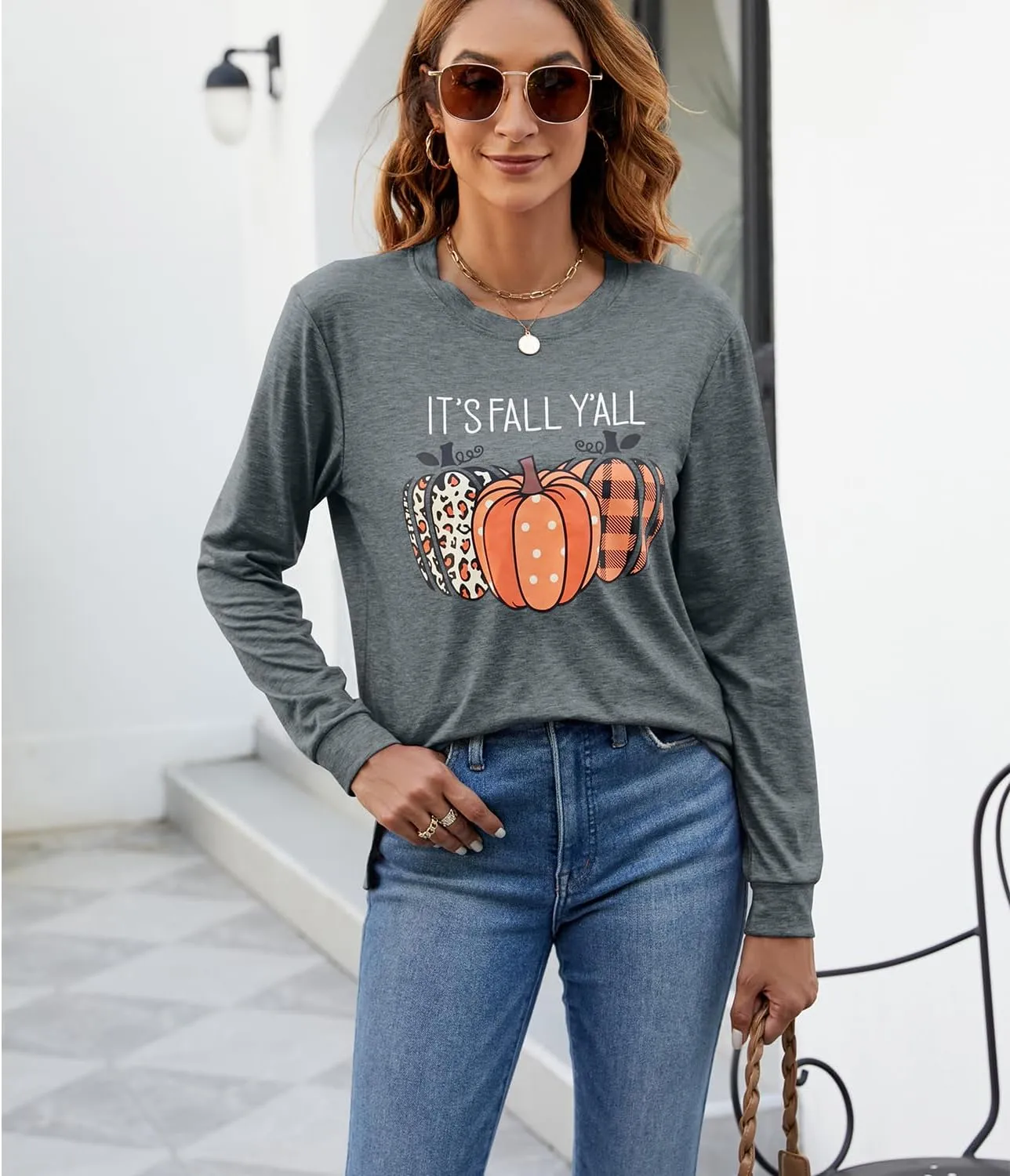 Womens Pumpkin Graphic Sweatshirts Crewneck Casual Fall Long Sleeve Tops