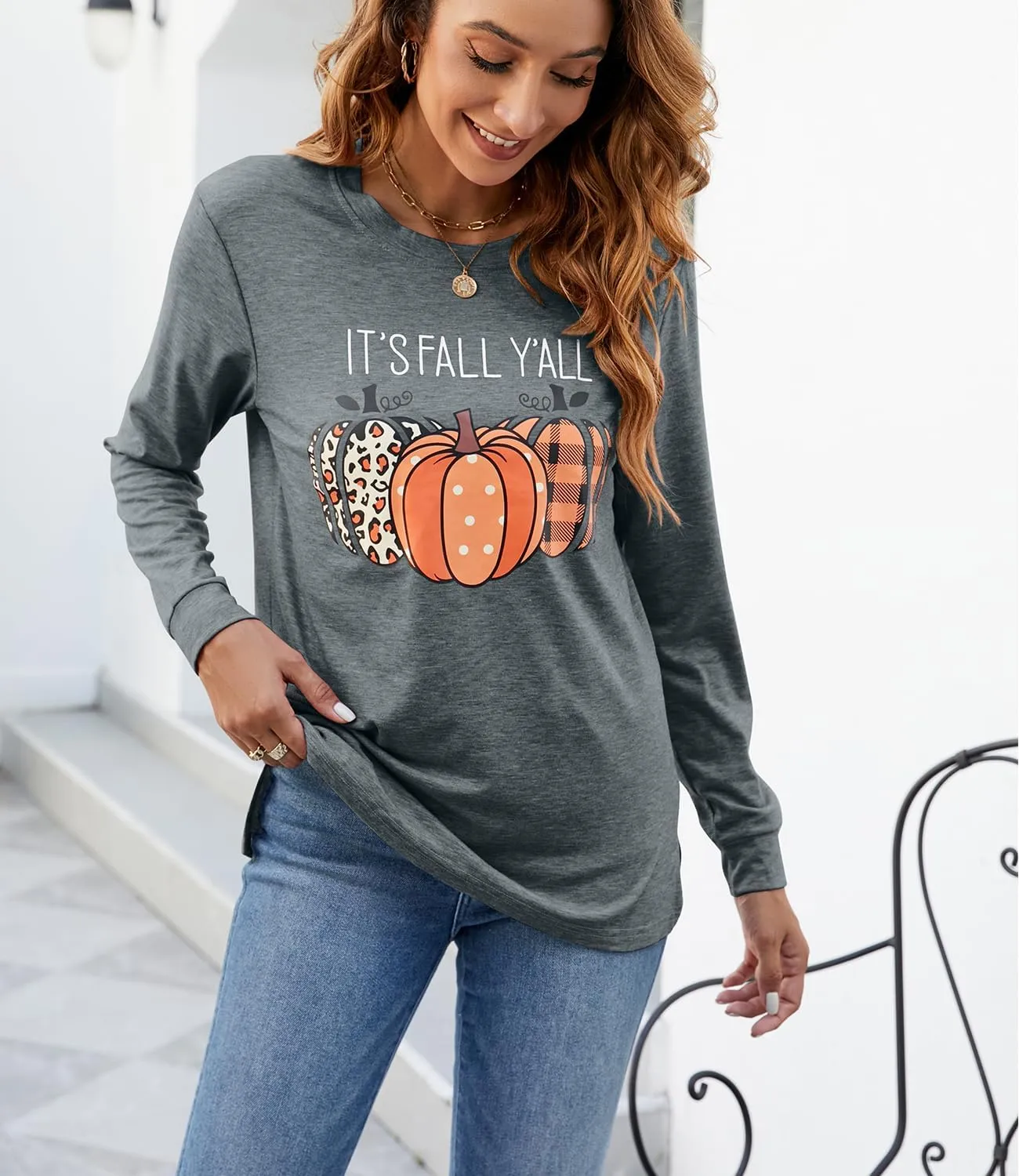 Womens Pumpkin Graphic Sweatshirts Crewneck Casual Fall Long Sleeve Tops