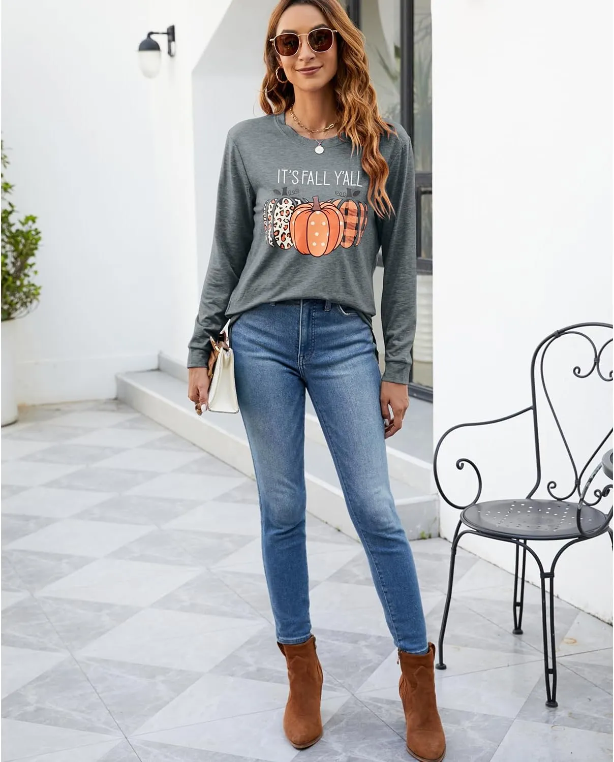 Womens Pumpkin Graphic Sweatshirts Crewneck Casual Fall Long Sleeve Tops