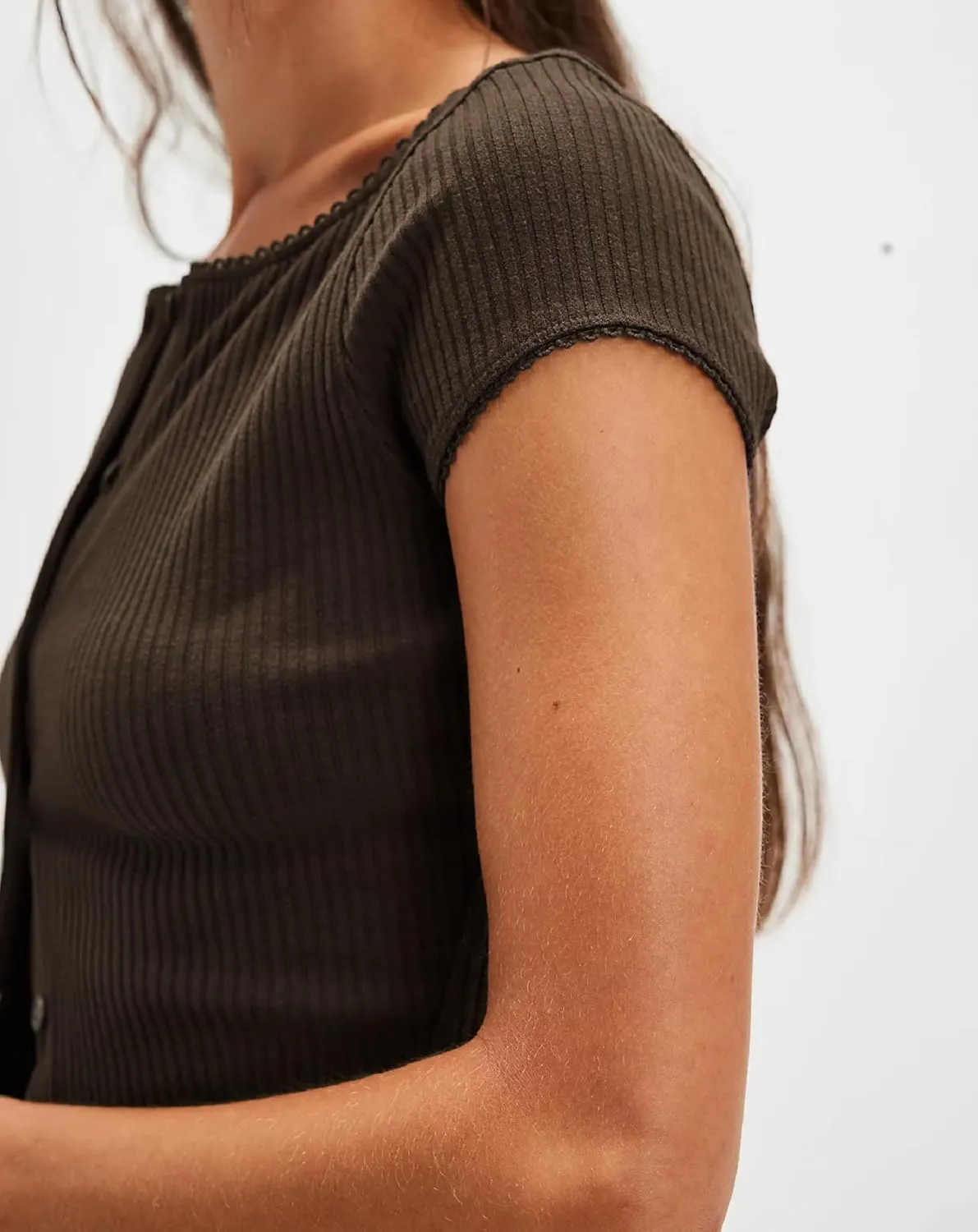 Womens Short Sleeve Button Up Slim Tshirt Crewneck Button Down Ribbed Knit Cardigan Tee Going Out Basic Dressy Tops