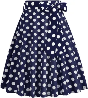 Women's Skirts Summer High Waist a-Line Casual Midi Dress Slim Fit Polka Dot Ruffle Bandage Flared Bohemian Skirt