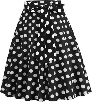 Women's Skirts Summer High Waist a-Line Casual Midi Dress Slim Fit Polka Dot Ruffle Bandage Flared Bohemian Skirt