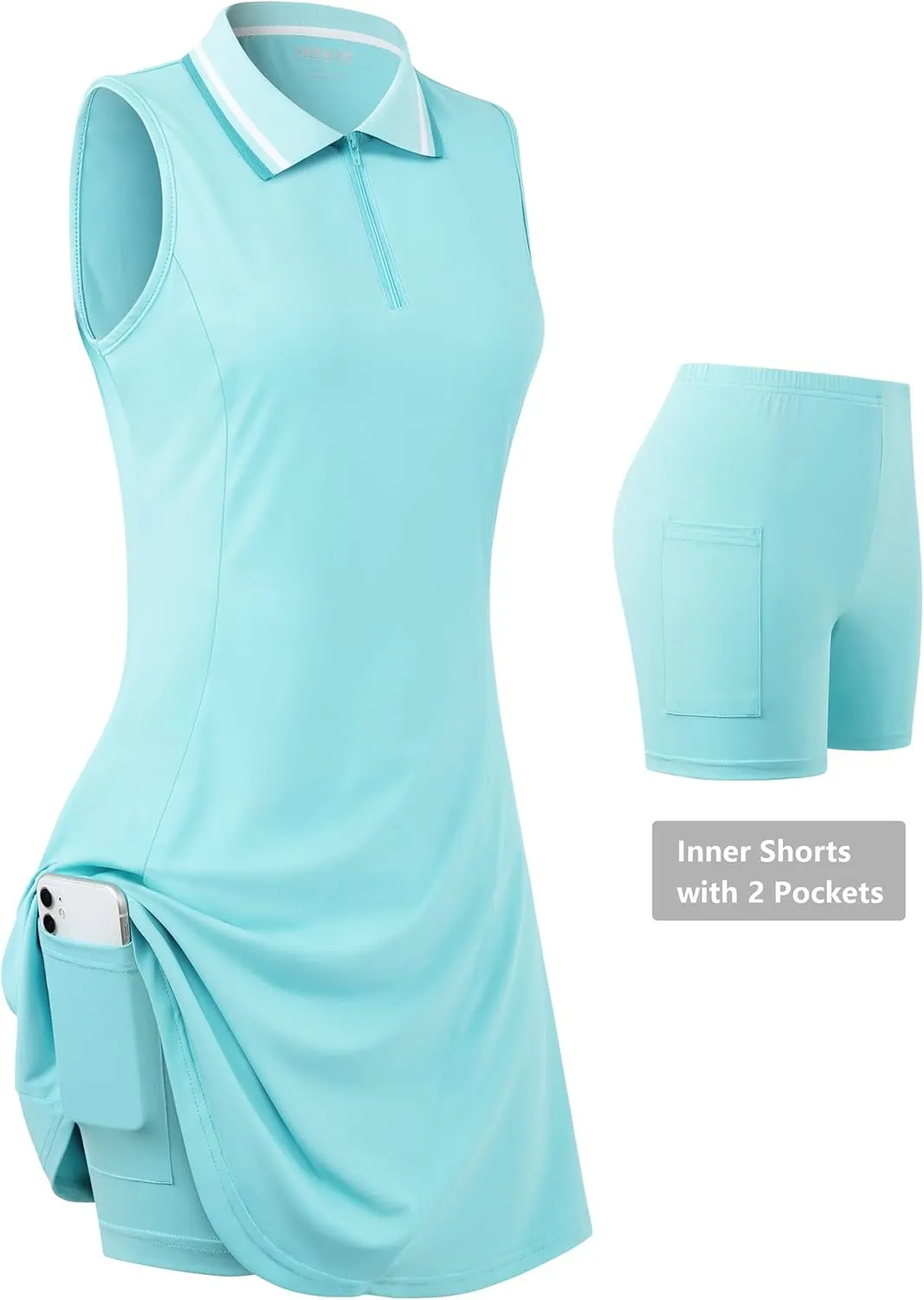 Womens Sleeveless Golf Tennis Dresses with Inner ShortsPockets for Workout Exercise