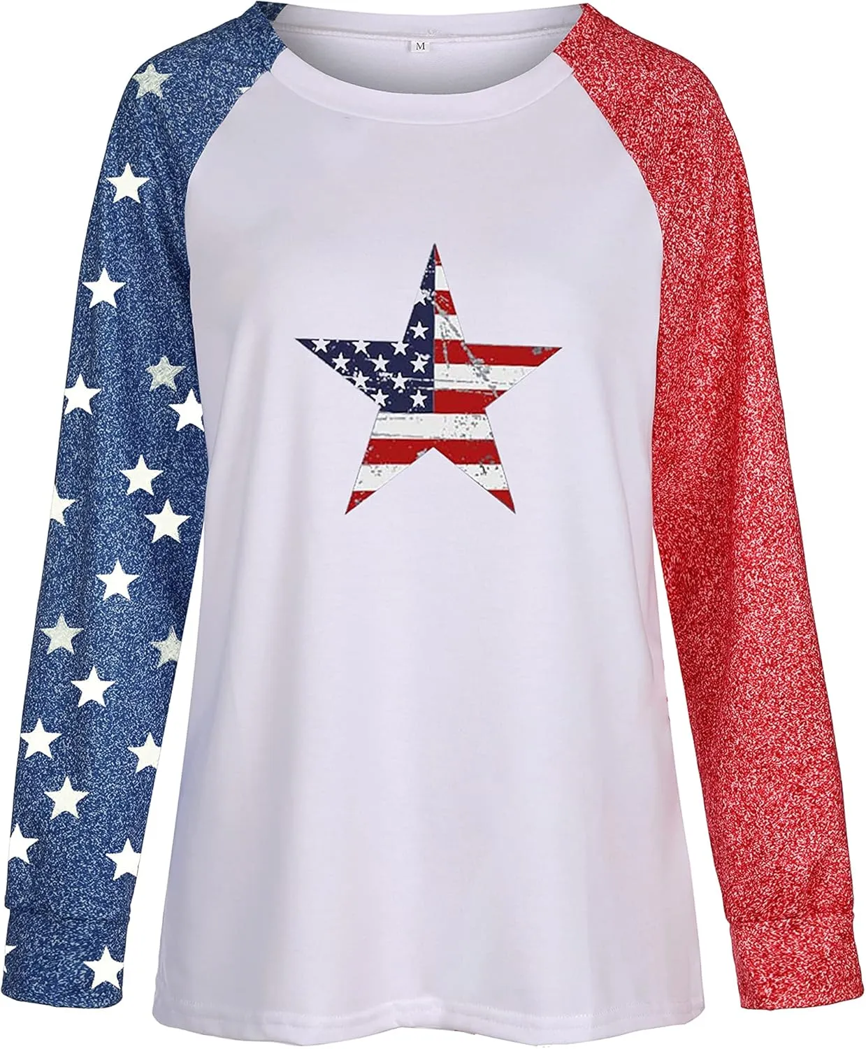 Womens Star Print Colorblock Shirt Long Sleeve American Flag 4th of July Pullvoer Blouse Tops
