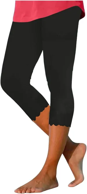 Womens Summer Casual Capri Pants Elastic High Waist Cropped Trousers Slim Fit Straight Leg Joggers Workout Yoga