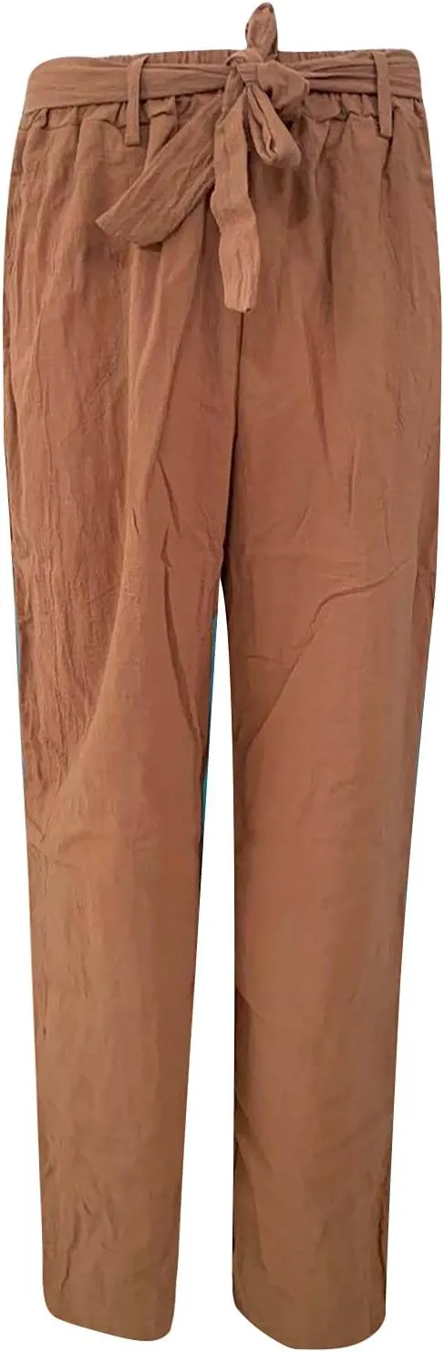 Women's Summer Palazzo Pants - Linen Wide Leg Pants for Women with Pockets Drawstring Casual Vacation Outfits