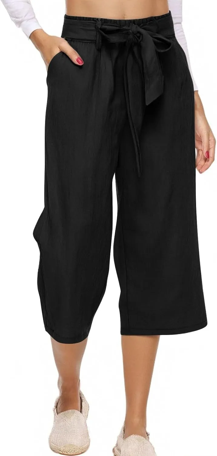Womens Sweatpants,Women's Pants with Pockets Low Rise Capris Pockets Petite Work Straight Leg Linen Cotton