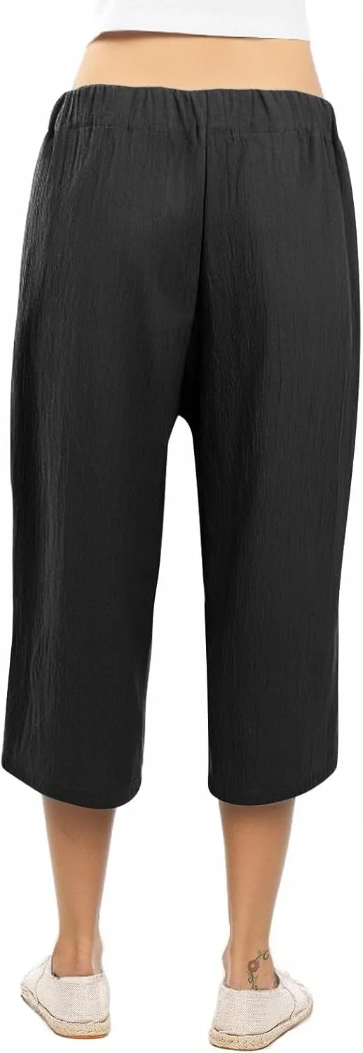 Womens Sweatpants,Women's Pants with Pockets Low Rise Capris Pockets Petite Work Straight Leg Linen Cotton