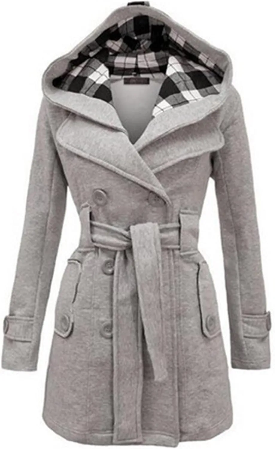 Womens Trench Coats Fall Winter Double Breasted Mid-Length Overcoat Lapel Button Down Peacoat Outerwear With Belt