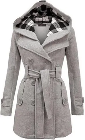 Womens Trench Coats Fall Winter Double Breasted Mid-Length Overcoat Lapel Button Down Peacoat Outerwear With Belt