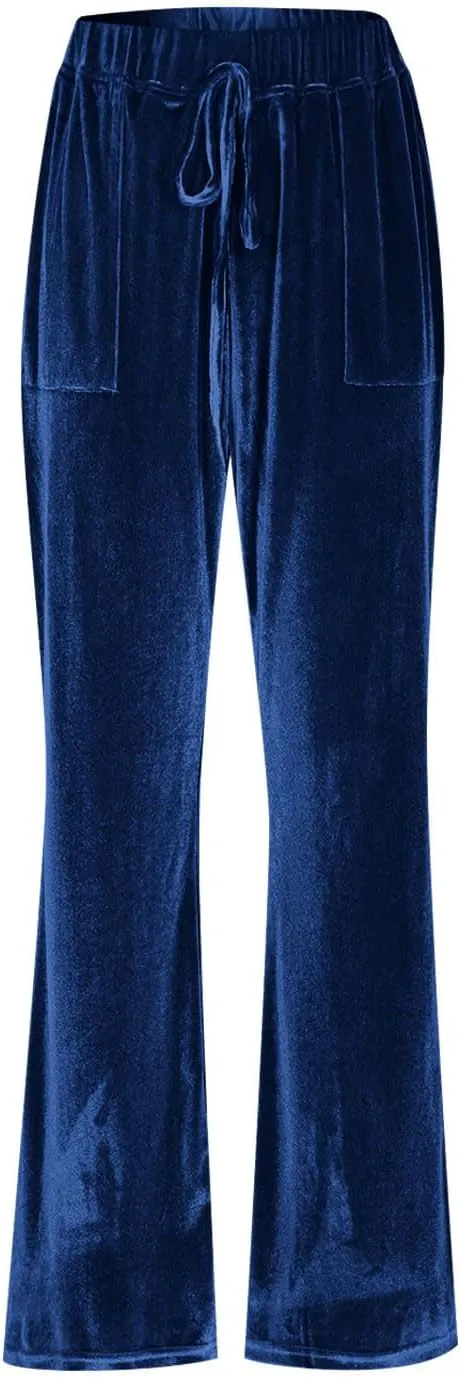 Womens Velvet Pants Low Rise Flare Pants Velour Bell Bottoms Vintage Palazzo Pants with Pockets Trendy Streetwear