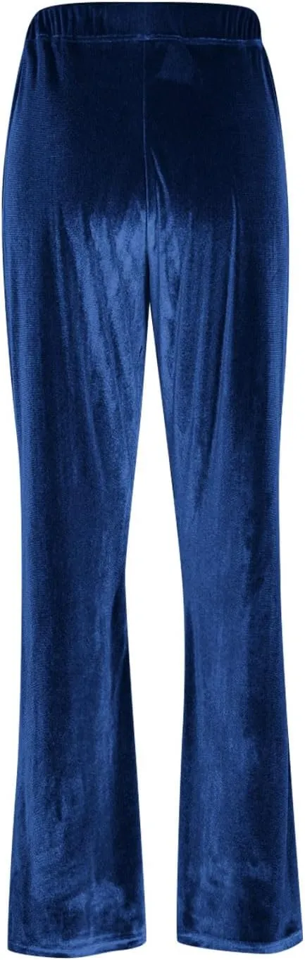 Womens Velvet Pants Low Rise Flare Pants Velour Bell Bottoms Vintage Palazzo Pants with Pockets Trendy Streetwear