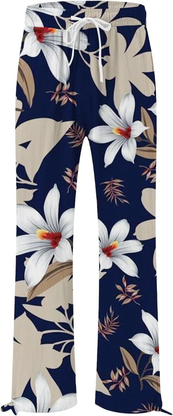 Women's Wide Leg Pants Womens Cotton Casual Loose Pants Comfy Work Pants with Pockets Elastic High Waist Paper Bag