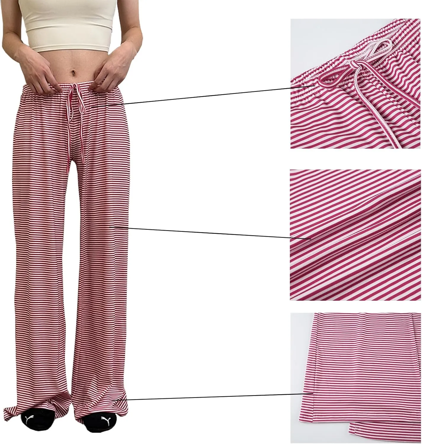 Women's Wide Leg Striped Pajama Pants Casual Elastic Waist Lounge Pants Stretch Pajama Bottoms Trousers