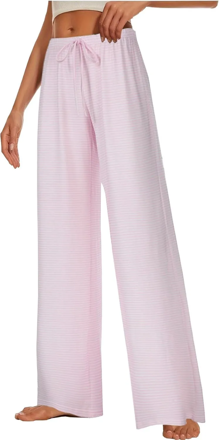 Women's Wide Leg Striped Pajama Pants Casual Elastic Waist Lounge Pants Stretch Pajama Bottoms Trousers