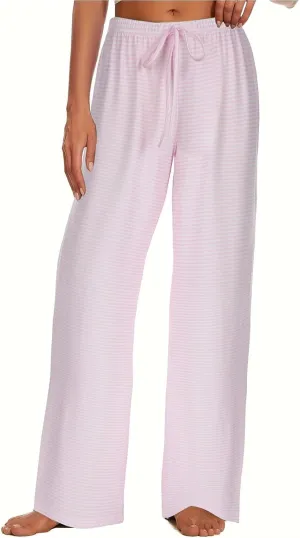 Women's Wide Leg Striped Pajama Pants Casual Elastic Waist Lounge Pants Stretch Pajama Bottoms Trousers