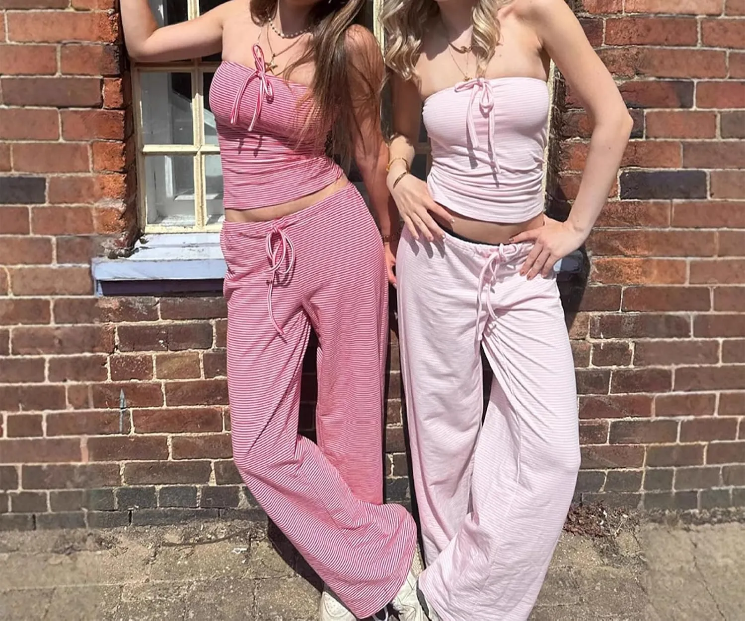 Women's Wide Leg Striped Pajama Pants Casual Elastic Waist Lounge Pants Stretch Pajama Bottoms Trousers