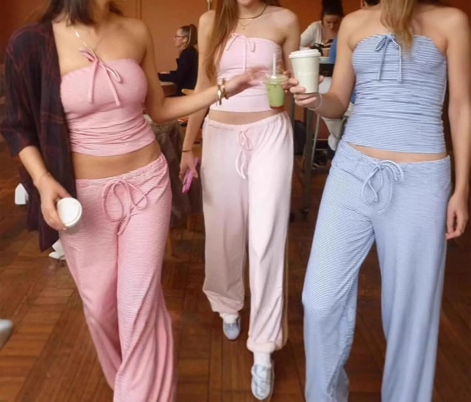 Women's Wide Leg Striped Pajama Pants Casual Elastic Waist Lounge Pants Stretch Pajama Bottoms Trousers