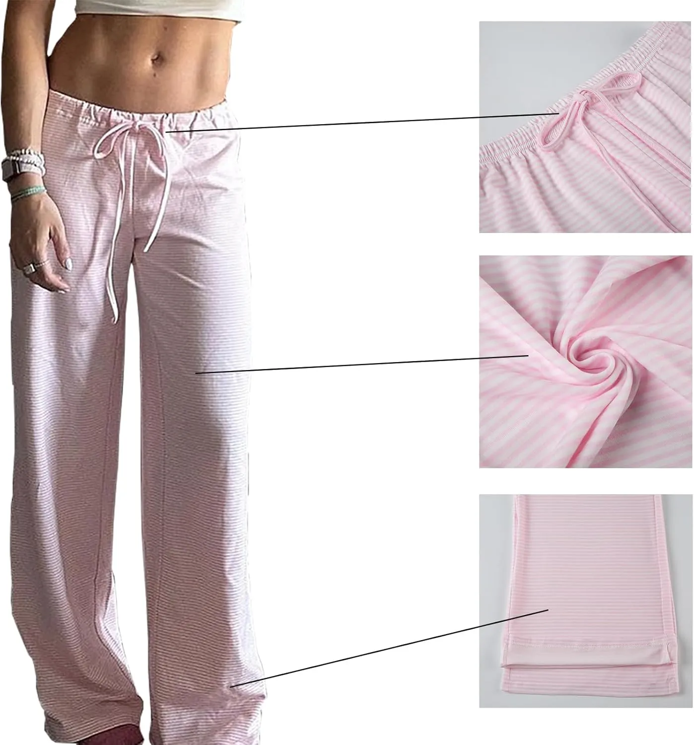 Women's Wide Leg Striped Pajama Pants Casual Elastic Waist Lounge Pants Stretch Pajama Bottoms Trousers
