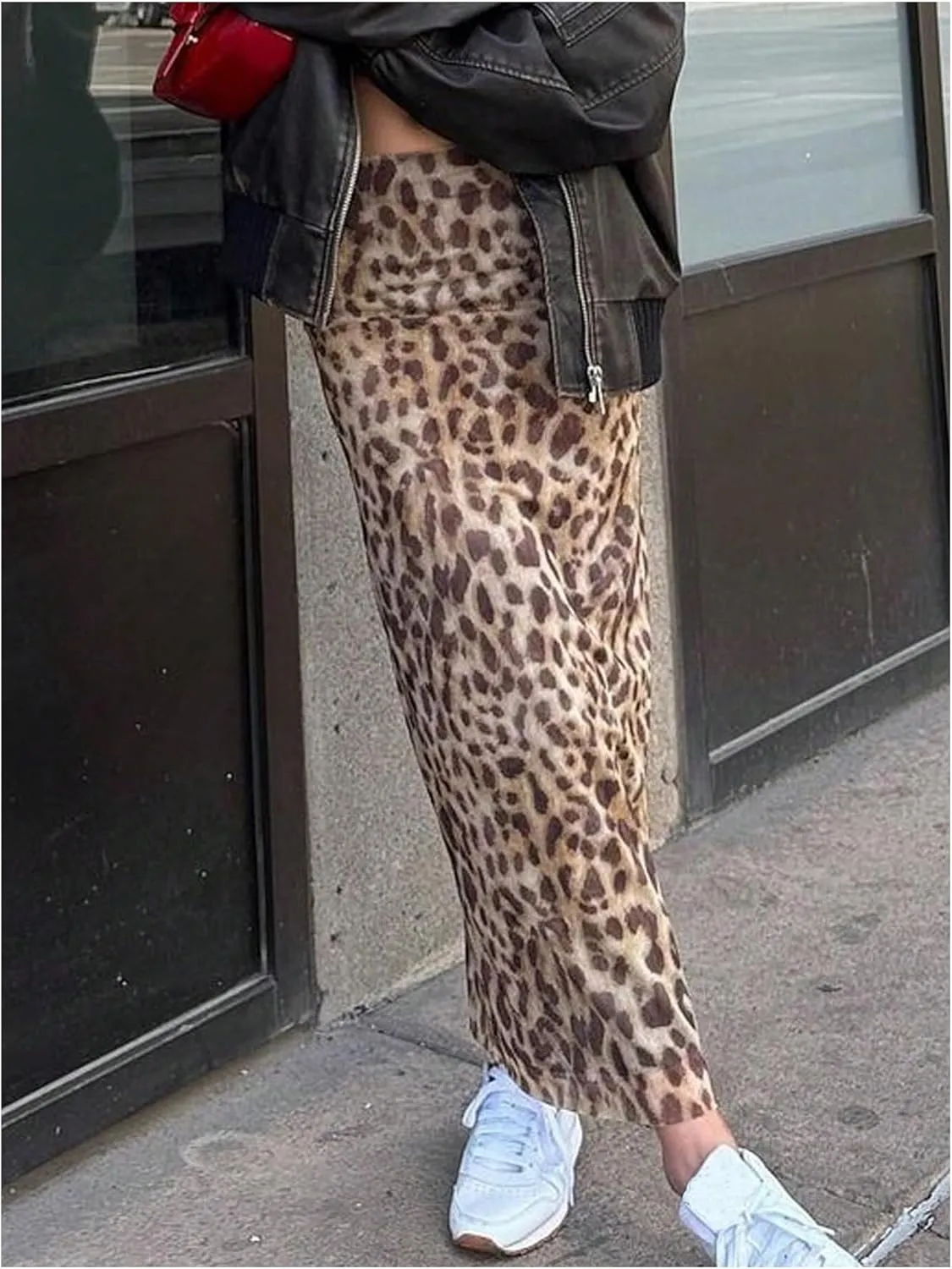 Women's Y2K Leopard Print Skirts Ruched Side Slit Maxi Skirt Mesh Sheer High Waisted Long Skirt Cheetah Bodycon Skirt