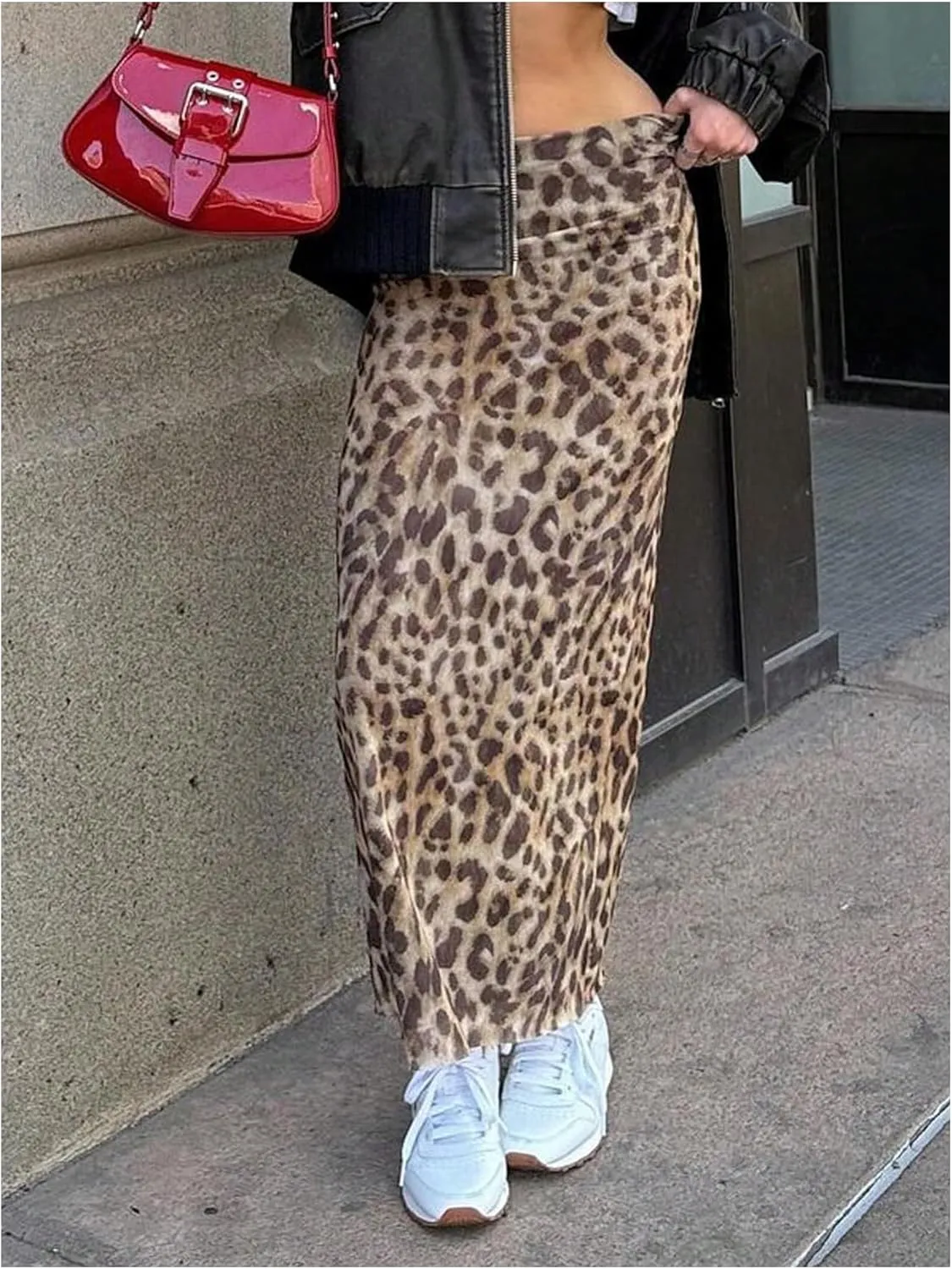 Women's Y2K Leopard Print Skirts Ruched Side Slit Maxi Skirt Mesh Sheer High Waisted Long Skirt Cheetah Bodycon Skirt
