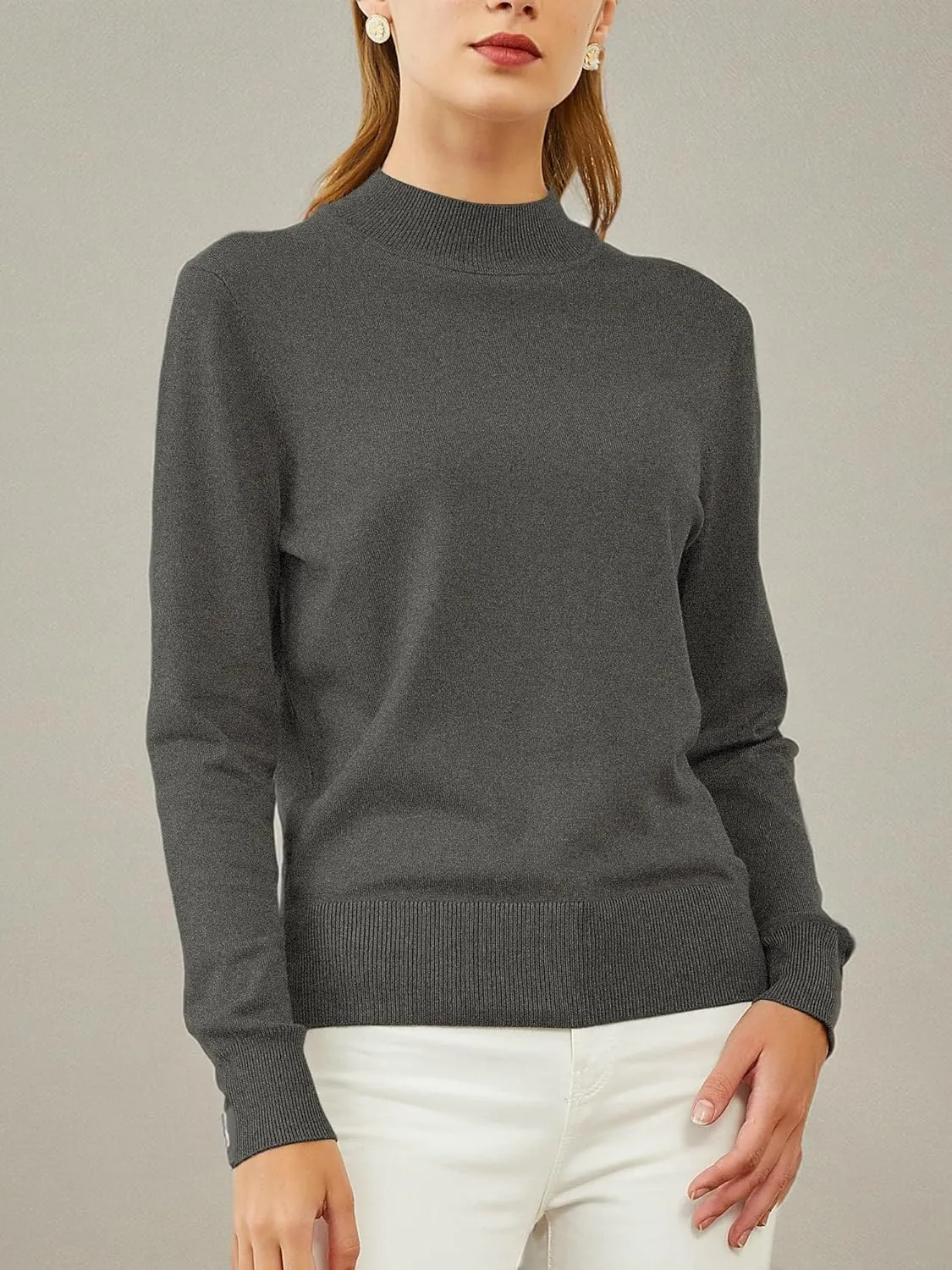 Woolicity Womens Mock Neck Sweater Long Sleeve Knit Pullover Tops Casual Lightweight Jumper Loose Pullover Tops