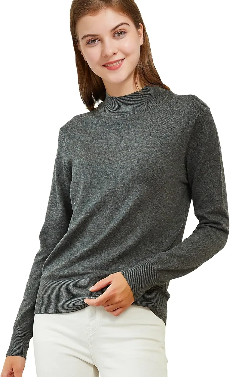 Woolicity Womens Mock Neck Sweater Long Sleeve Knit Pullover Tops Casual Lightweight Jumper Loose Pullover Tops