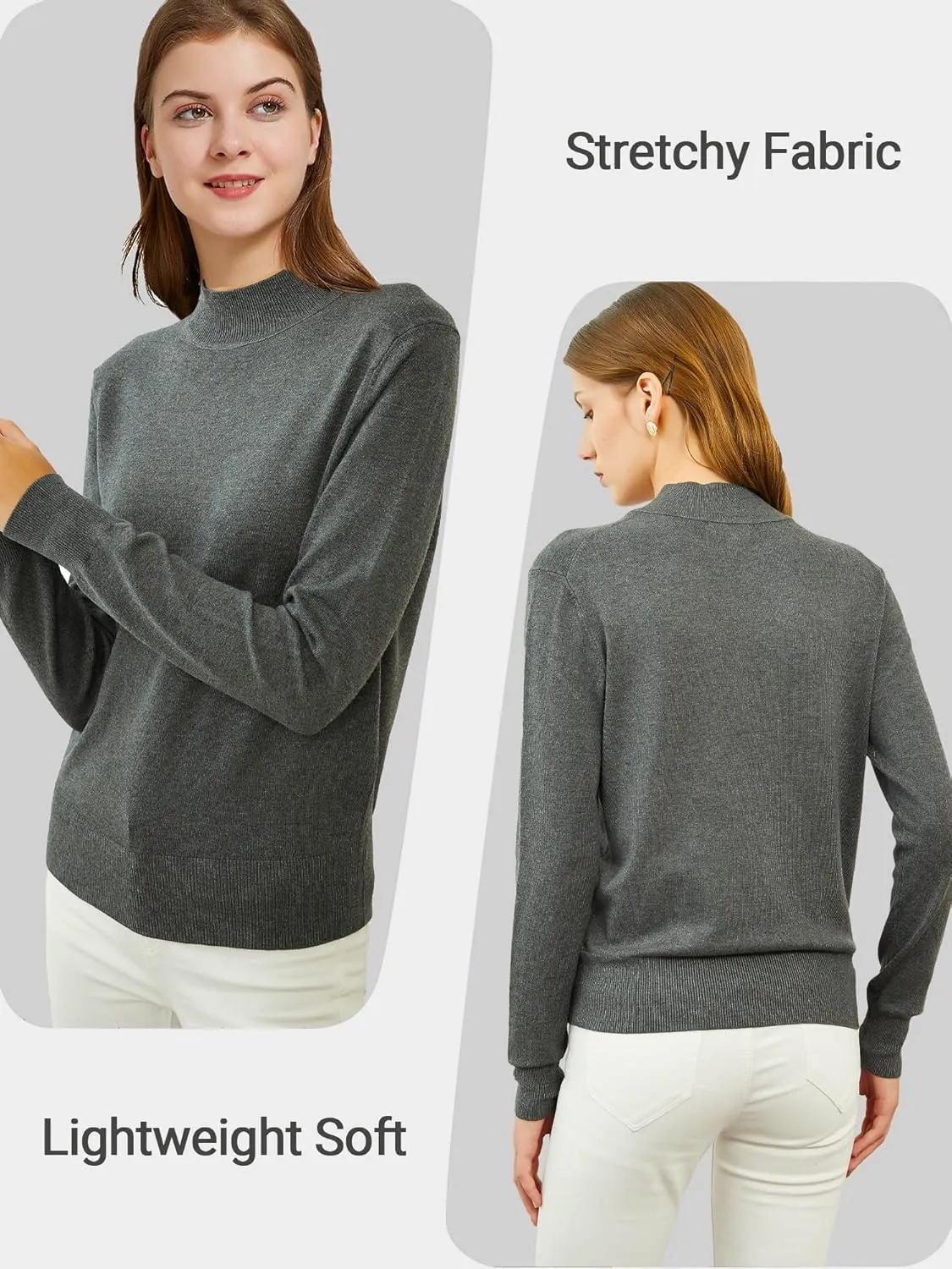 Woolicity Womens Mock Neck Sweater Long Sleeve Knit Pullover Tops Casual Lightweight Jumper Loose Pullover Tops