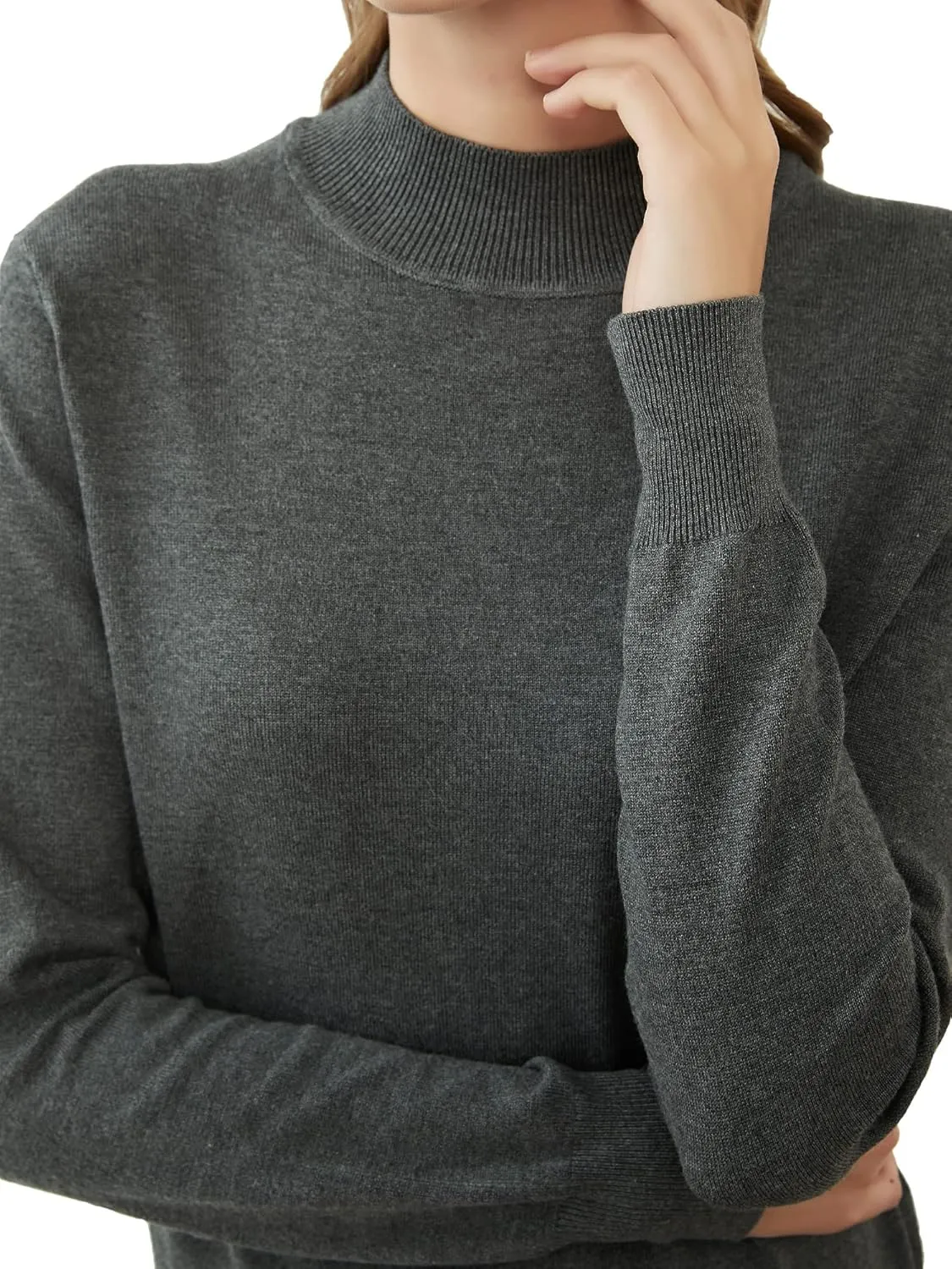 Woolicity Womens Mock Neck Sweater Long Sleeve Knit Pullover Tops Casual Lightweight Jumper Loose Pullover Tops