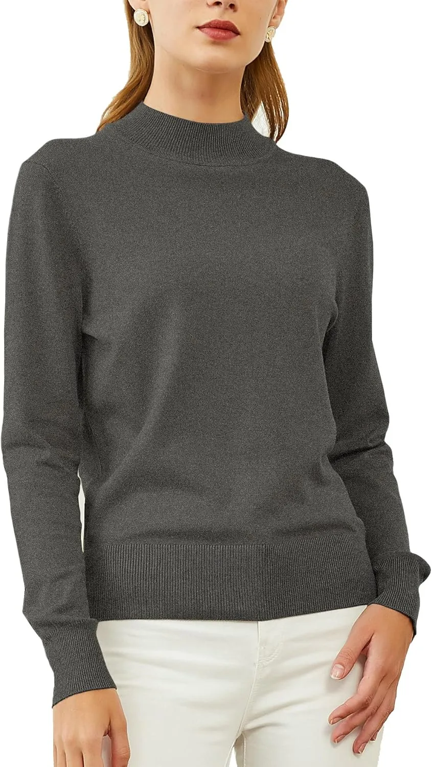 Woolicity Womens Mock Neck Sweater Long Sleeve Knit Pullover Tops Casual Lightweight Jumper Loose Pullover Tops
