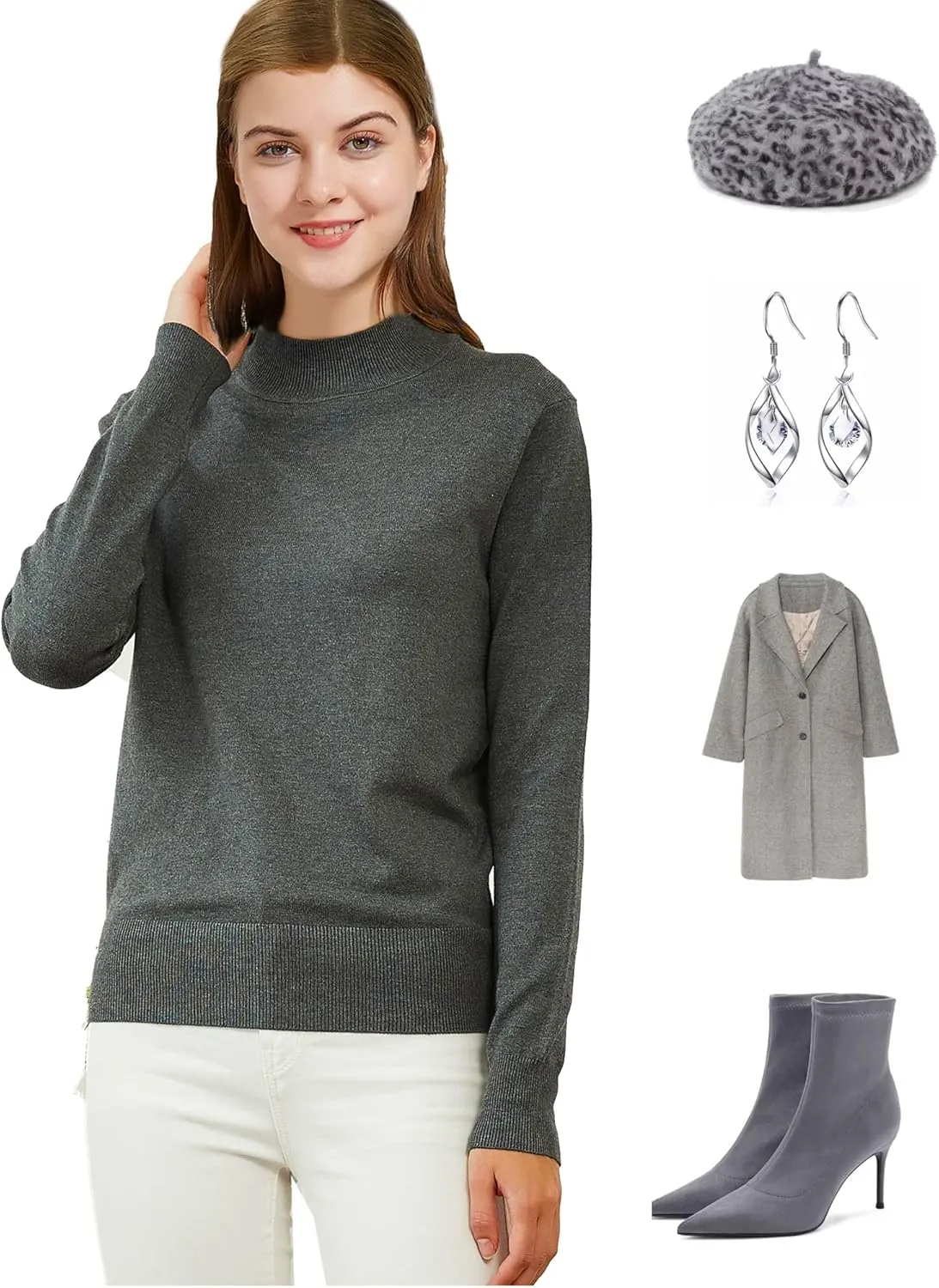 Woolicity Womens Mock Neck Sweater Long Sleeve Knit Pullover Tops Casual Lightweight Jumper Loose Pullover Tops