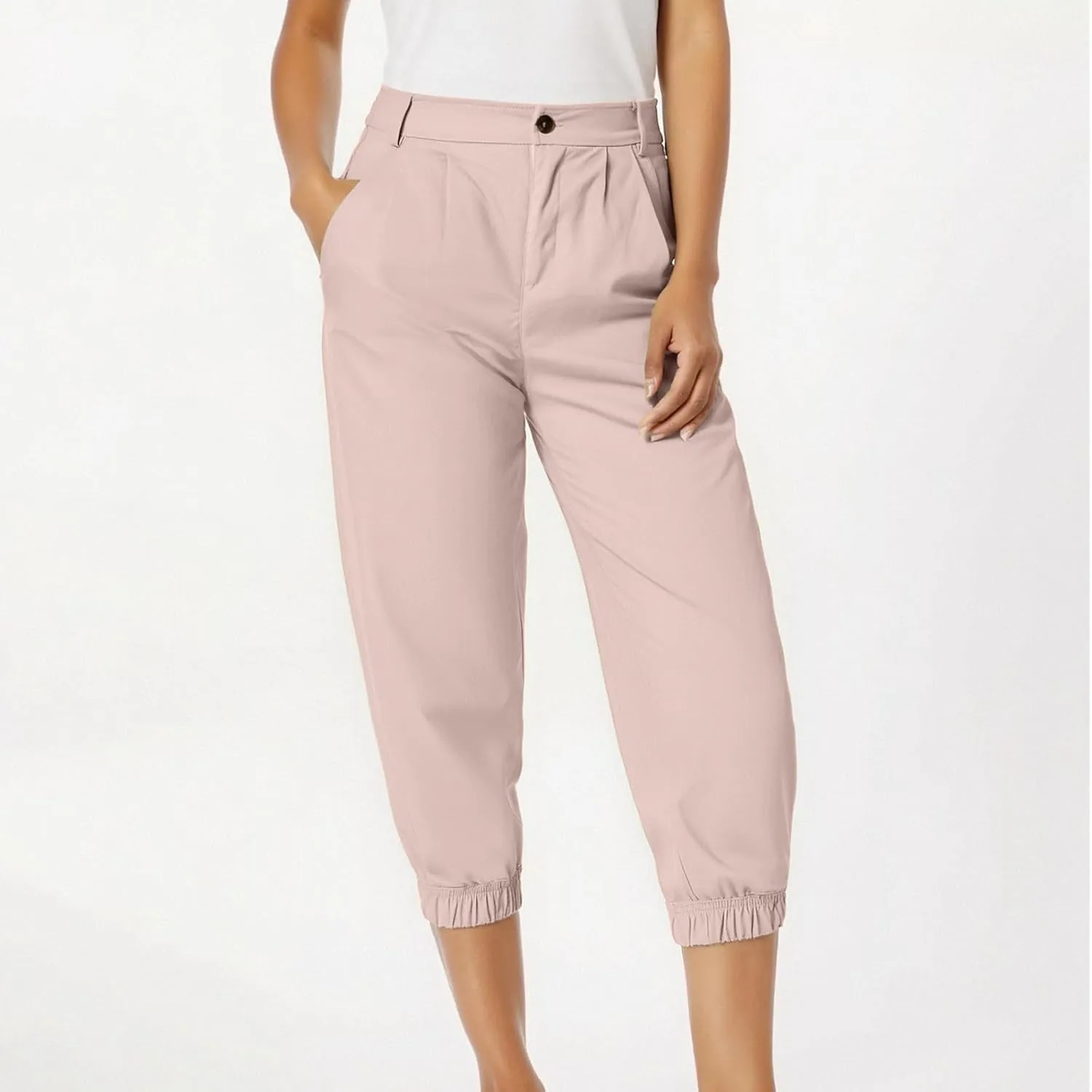 Work Capri Pant for Women Summer Business Casual High-Waist Crop Pant Fashion Dressy Trousers with Pockets S-3XL