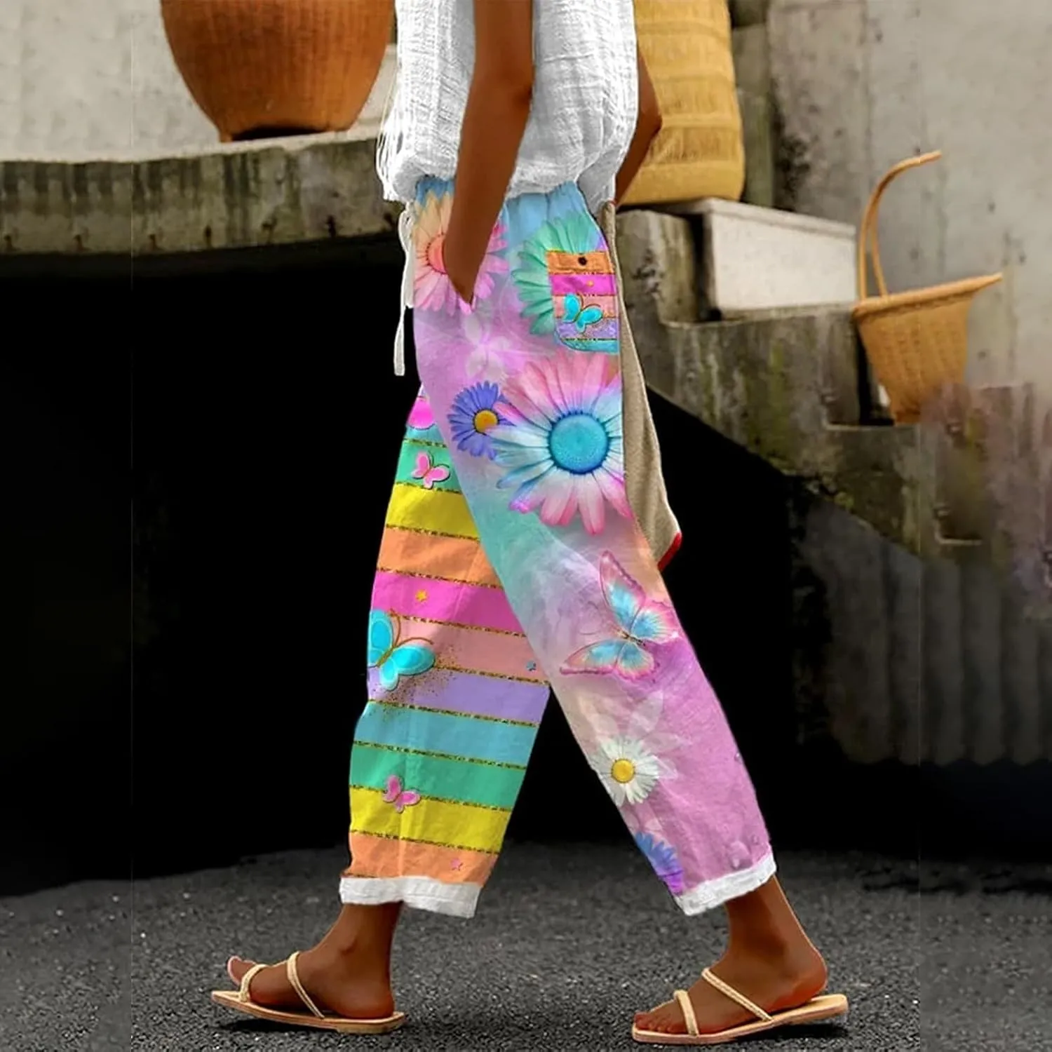 Workout Sets for Women Casual Drawstring Pants Summer Drawstring Waist Wide Leg Pants Leggings with Pockets for