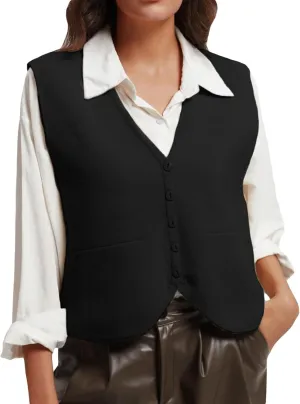 Wowcarbazole Women's Cropped Sweater Vest Sleeveless V Neck Button Down Casual Knit Cardigan Vest Trendy Knitted Tank Tops