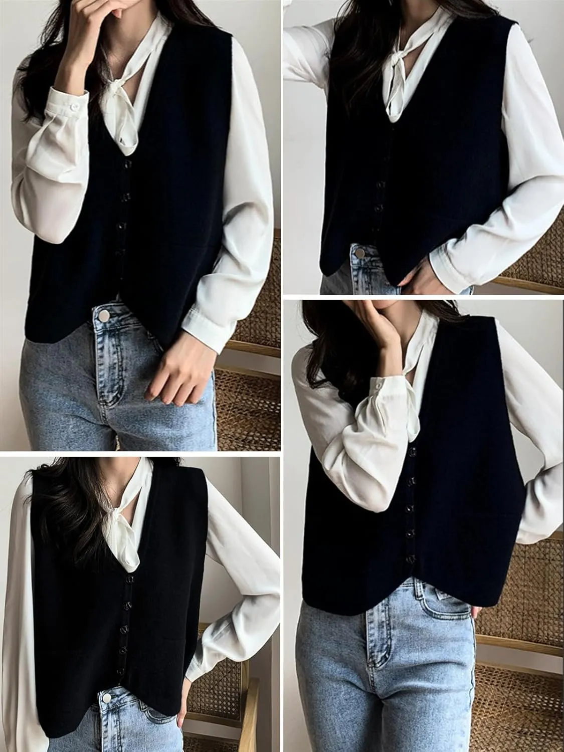 Wowcarbazole Women's Cropped Sweater Vest Sleeveless V Neck Button Down Casual Knit Cardigan Vest Trendy Knitted Tank Tops