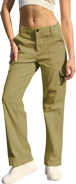WULFUL Cargo Pants for Women High Waisted Casual Pants Straight Stretchy Wide Leg Y2K Streetwear with 6 Pockets