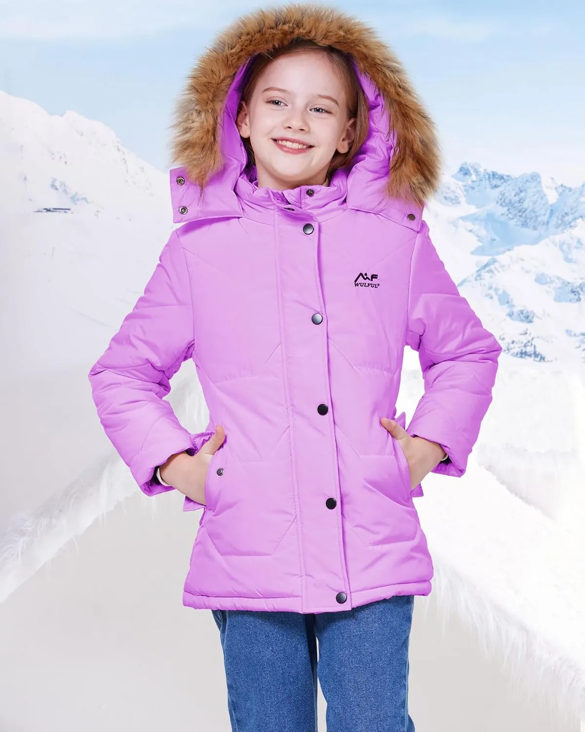 WULFUL Girl's Winter Coats Outerwear Down Puffer Jacket Waterproof with Warm Fur Hood