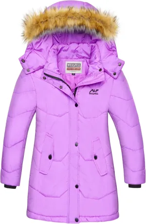 WULFUL Girl's Winter Coats Outerwear Down Puffer Jacket Waterproof with Warm Fur Hood