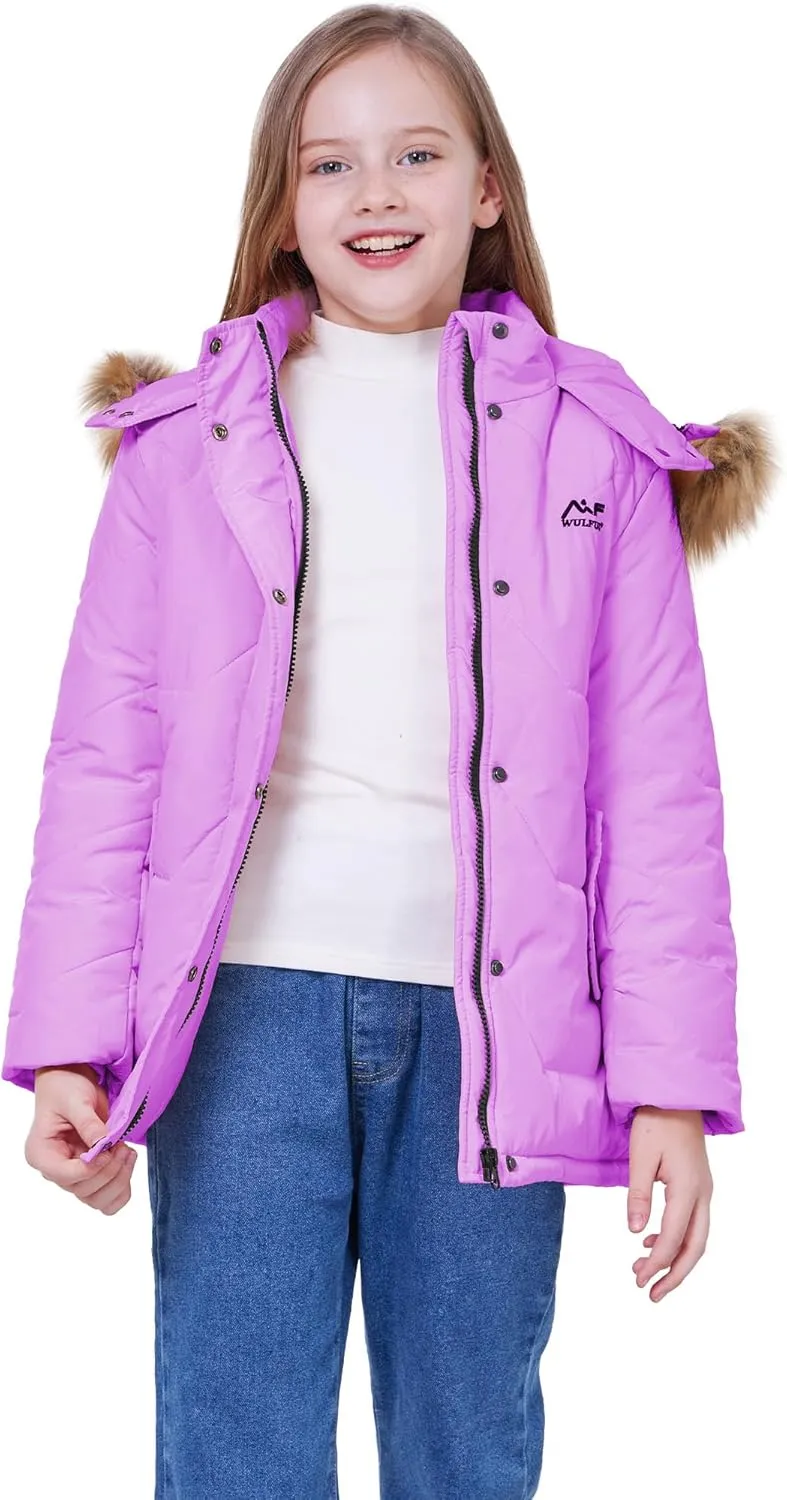 WULFUL Girl's Winter Coats Outerwear Down Puffer Jacket Waterproof with Warm Fur Hood