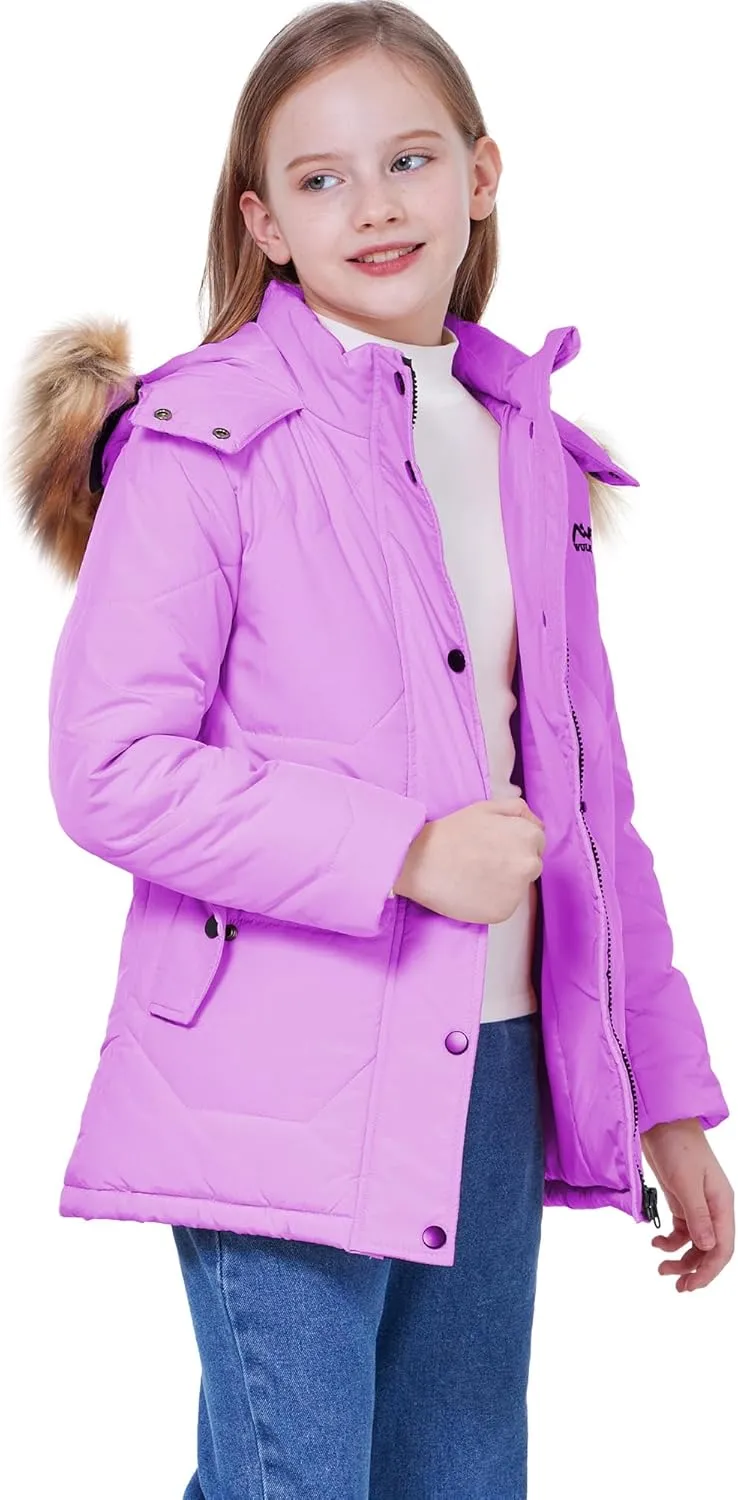 WULFUL Girl's Winter Coats Outerwear Down Puffer Jacket Waterproof with Warm Fur Hood