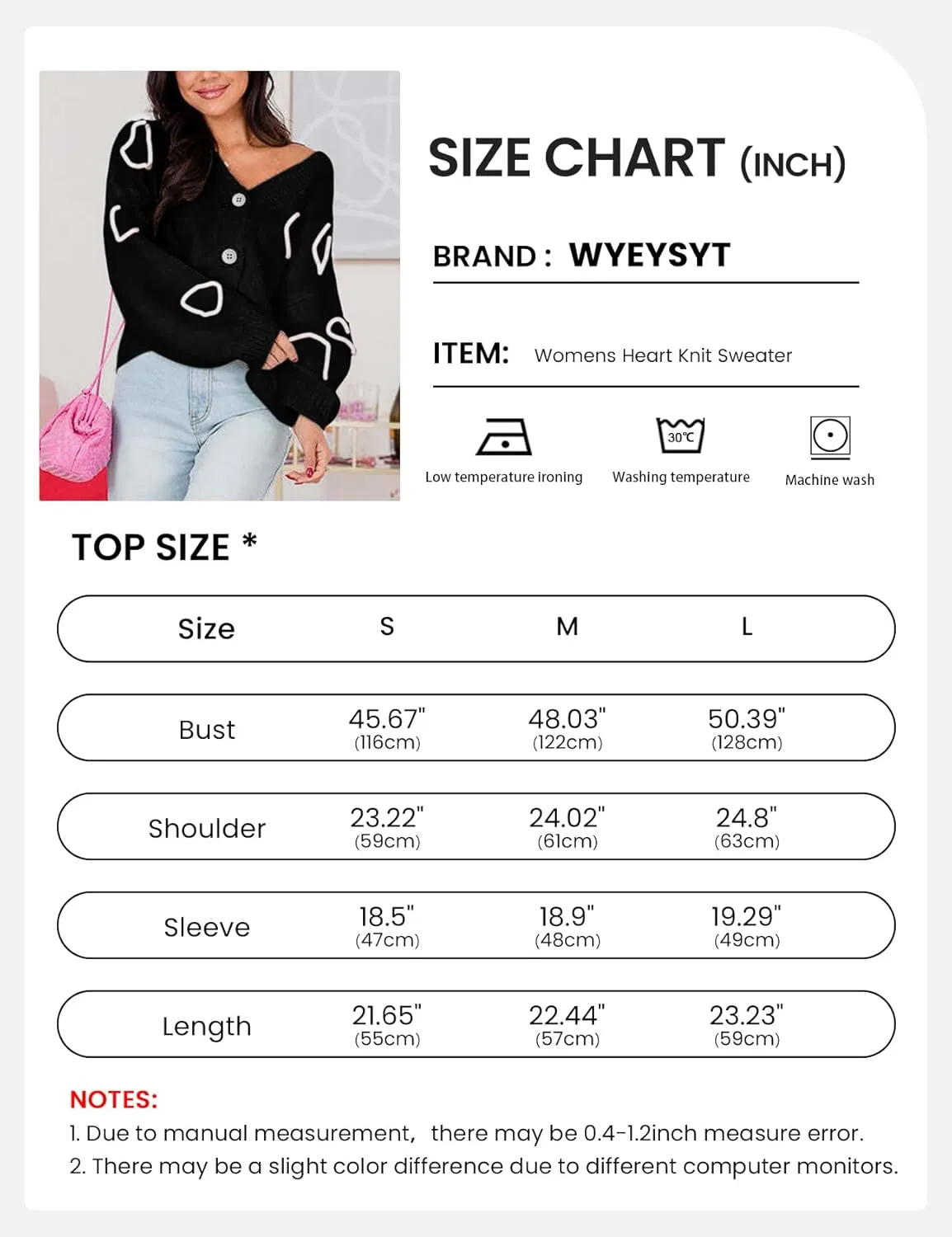 Wyeysyt Valentine Heart Sweater Cardigan for Women Cropped Knit Sweater Cute Button Down V Neck Cardigan