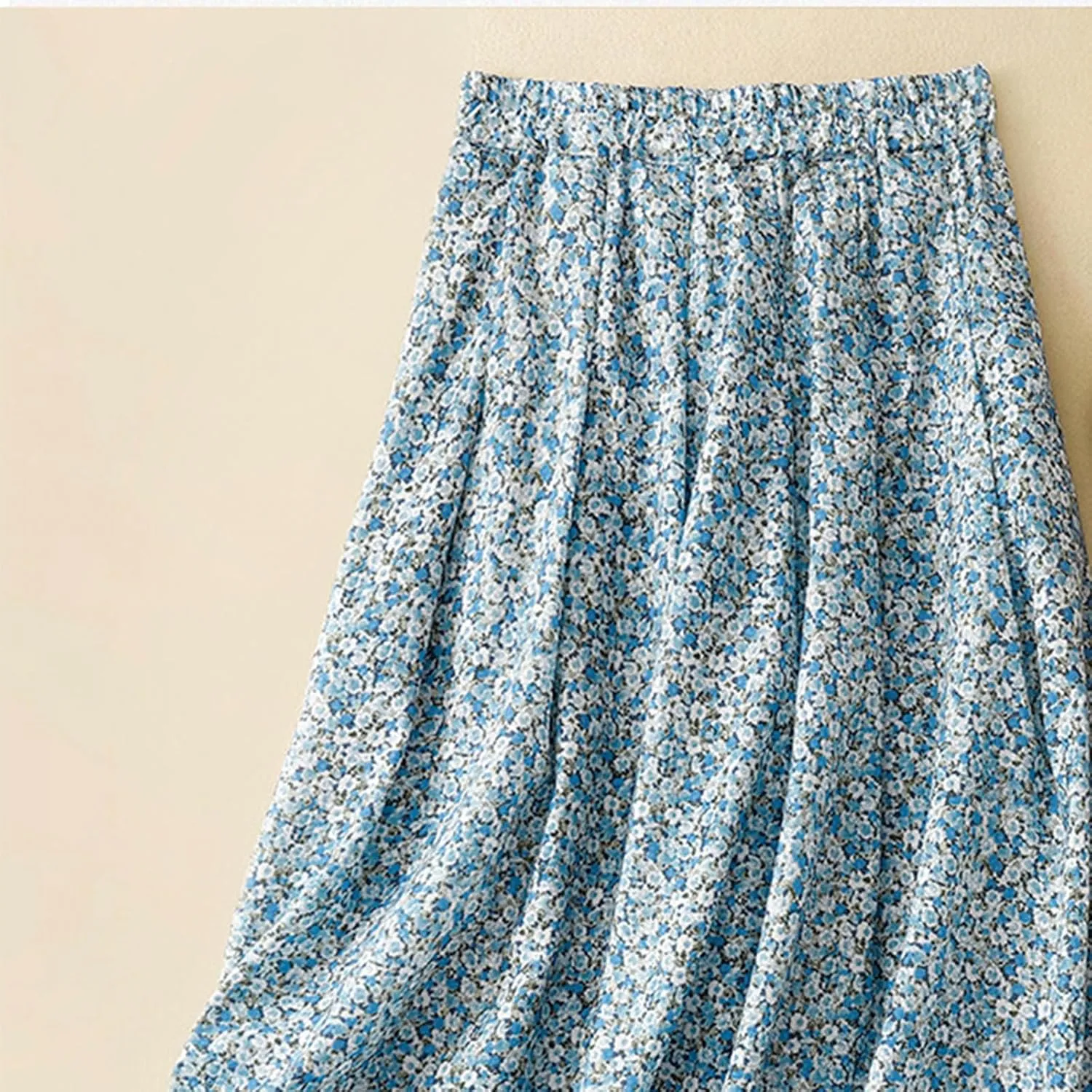 Xiaojmake Flowy Bohemian Skirt for Women Midi Length Elastic High Waist Ruffle A-Line Beach Skirt with Pockets 2024 Trendy