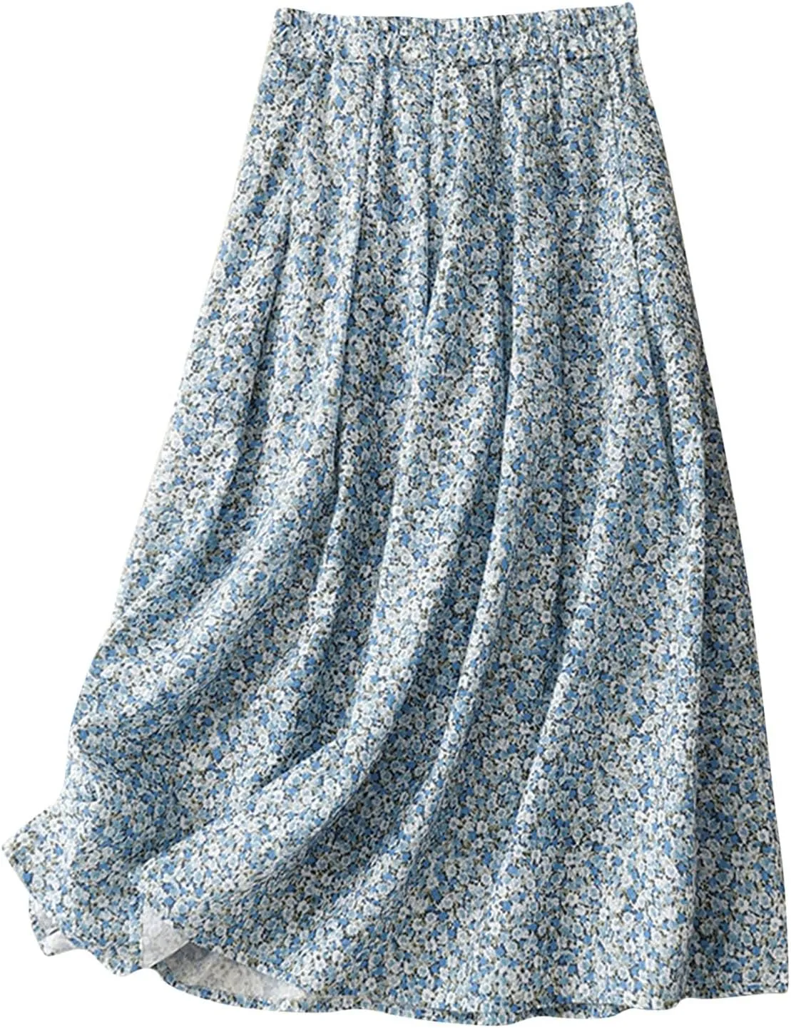 Xiaojmake Flowy Bohemian Skirt for Women Midi Length Elastic High Waist Ruffle A-Line Beach Skirt with Pockets 2024 Trendy